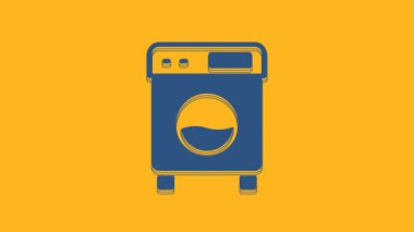Blue Washer icon isolated on orange background. Washing machine icon. Clothes washer - laundry machine. Home appliance symbol. 4K Video motion graphic animation .
