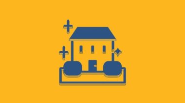 Blue Home cleaning service concept icon isolated on orange background. Building and house. 4K Video motion graphic animation .