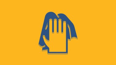 Blue Cleaning service icon isolated on orange background. Latex hand protection sign. Housework cleaning equipment symbol. 4K Video motion graphic animation .
