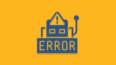 Blue Error in the operation program of the robot icon isolated on orange background. A broken chip of a robot. 4K Video motion graphic animation .