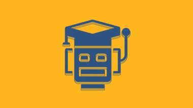 Mavi Robot simgesi turuncu arkaplanda izole edildi. Yapay zeka, makine öğrenme, bulut hesaplama. 4K Video hareketli grafik canlandırması .