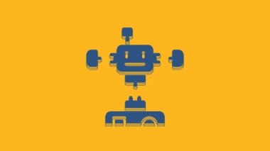Blue Disassembled robot icon isolated on orange background. Artificial intelligence, machine learning, cloud computing. 4K Video motion graphic animation .