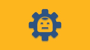 Blue Robot icon isolated on orange background. Artificial intelligence, machine learning, cloud computing. 4K Video motion graphic animation .