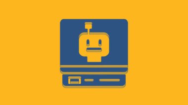 Blue Robot icon isolated on orange background. Artificial intelligence, machine learning, cloud computing. 4K Video motion graphic animation .