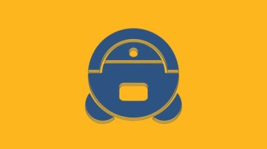 Blue Robot vacuum cleaner icon isolated on orange background. Home smart appliance for automatic vacuuming, digital device for house cleaning. 4K Video motion graphic animation .
