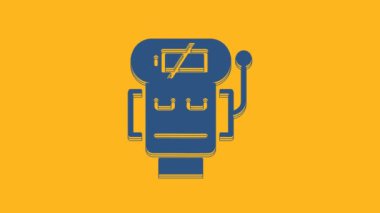 Blue Robot low battery charge icon isolated on orange background. Artificial intelligence, machine learning, cloud computing. 4K Video motion graphic animation .