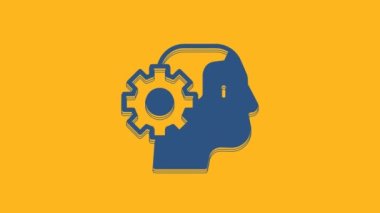 Blue Humanoid robot icon isolated on orange background. Artificial intelligence, machine learning, cloud computing. 4K Video motion graphic animation .