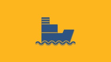 Blue Ship icon isolated on orange background. Insurance concept. Security, safety, protection, protect concept. 4K Video motion graphic animation .