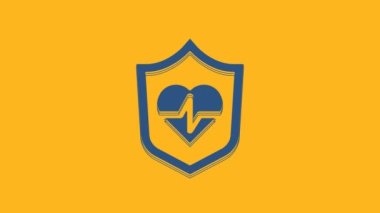 Blue Life insurance with shield icon isolated on orange background. Security, safety, protection, protect concept. 4K Video motion graphic animation .