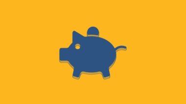 Blue Piggy bank icon isolated on orange background. Icon saving or accumulation of money, investment. 4K Video motion graphic animation .