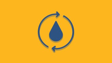 Blue Recycle clean aqua icon isolated on orange background. Drop of water with sign recycling. 4K Video motion graphic animation .