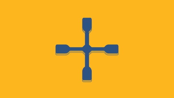 Blue Wheel Wrench Icon Isolated Orange Background Wheel Brace Video — 图库视频影像