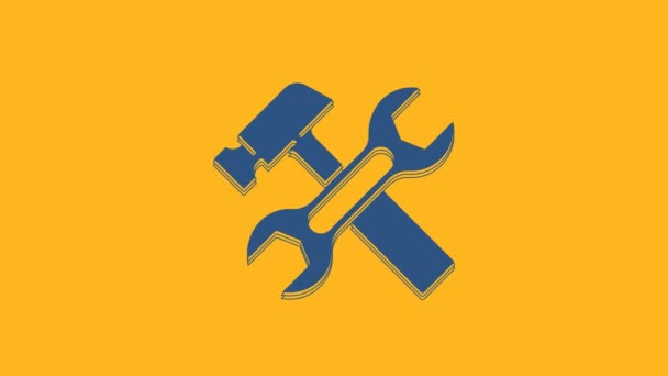 Blue Crossed Hammer Wrench Spanner Icon Isolated Orange Background Hardware — Stockvideo
