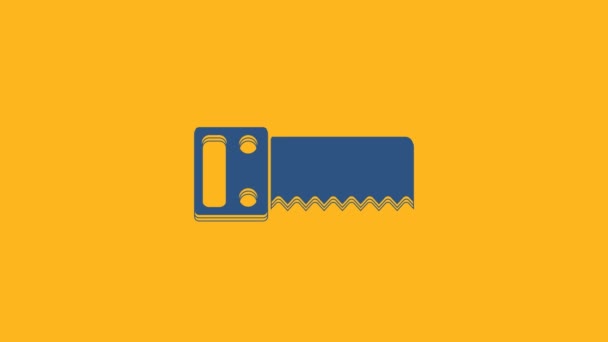 Blue Hand Saw Icon Isolated Orange Background Video Motion Graphic — Stock Video