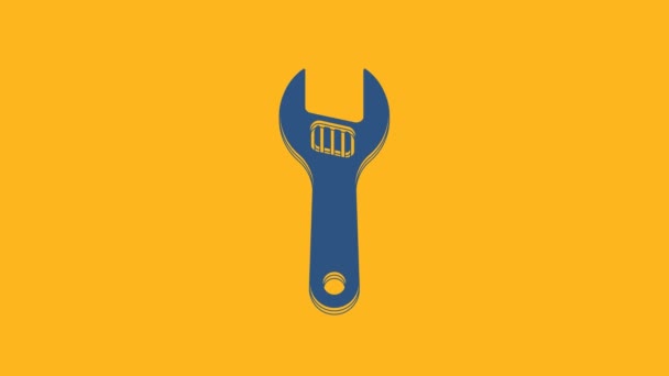 Blue Adjustable Wrench Icon Isolated Orange Background Video Motion Graphic — Vídeo de Stock