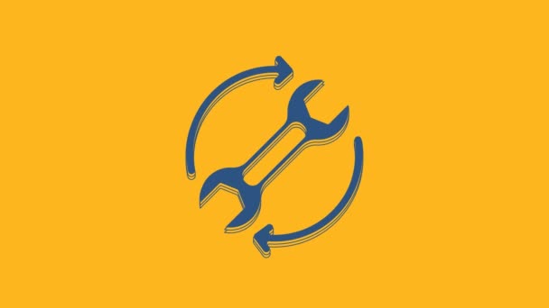 Blue Wrench Spanner Arrows Workflow Icon Isolated Orange Background Adjusting — Vídeo de Stock