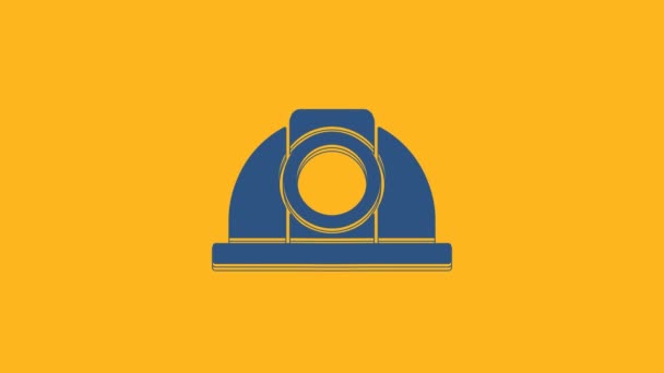 Blue Worker Safety Helmet Icon Isolated Orange Background Video Motion — Stockvideo