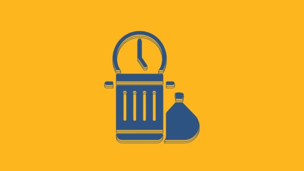 Blue Waste Time Icon Isolated Orange Background Trash Can Garbage — Stock video