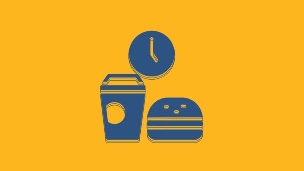 Niebieska Ikona Fast Food Pomarańczowym Tle Animacja Graficzna Ruchu Wideo — Wideo stockowe