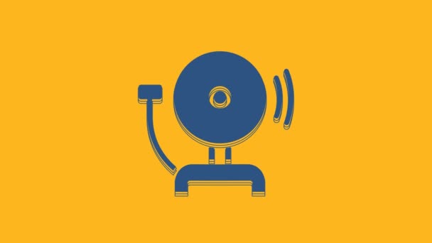 Blue Ringing Alarm Bell Icon Isolated Orange Background Fire Alarm — Vídeo de stock