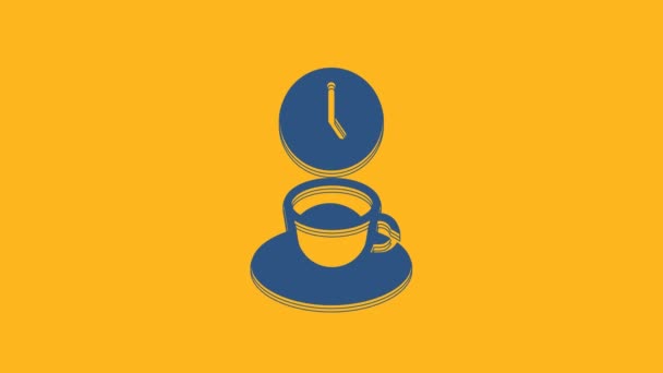 Blue Coffee Icona Del Tempo Isolato Sfondo Arancione Animazione Grafica — Video Stock