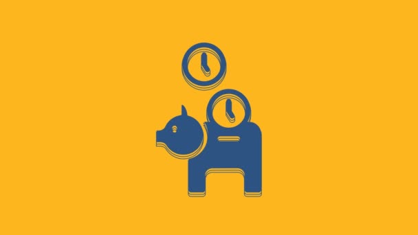 Blue Piggy Bank Coin Icon Isolated Orange Background Icon Saving — Stockvideo