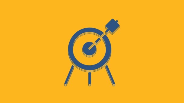 Blue Target Sport Symbol Isoliert Auf Orangefarbenem Hintergrund Saubere Scheibe — Stockvideo