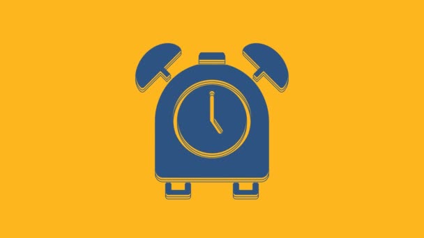 Blue Alarm Clock Icon Isolated Orange Background Wake Get Concept — Video
