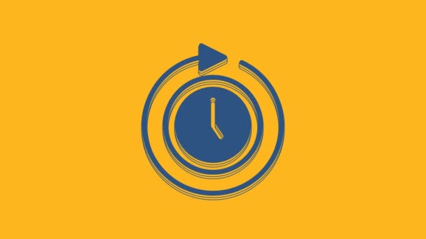 Blue Clock Arrow Icon Isolated Orange Background Time Symbol Clockwise — 图库视频影像