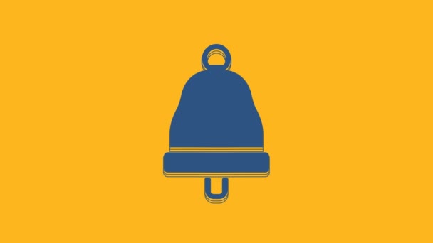 Μπλε Κουδουνίστρα Απομονωμένη Πορτοκαλί Φόντο Συναγερμός Καμπάνα Υπηρεσίας Σήμα Handbell — Αρχείο Βίντεο