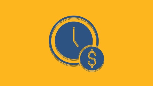 Blue Time Money Icon Isolated Orange Background Money Time Effective — Vídeos de Stock