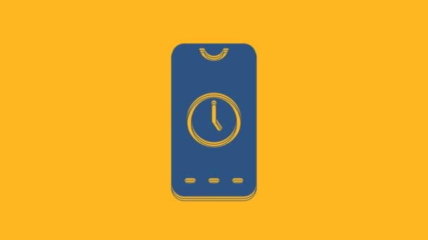 Blue Alarm Klocka App Smartphone Gränssnitt Ikonen Isolerad Orange Bakgrund — Stockvideo