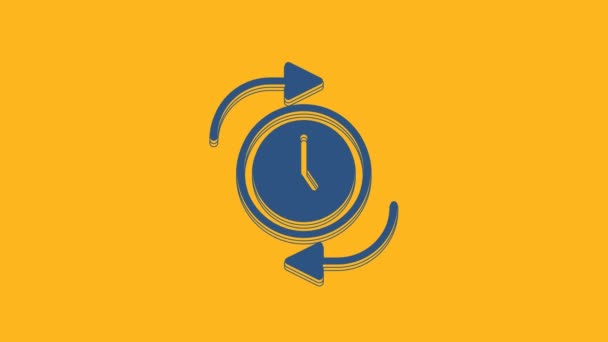 Blue Clock Arrow Icon Isolated Orange Background Time Symbol Clockwise — Stock Video