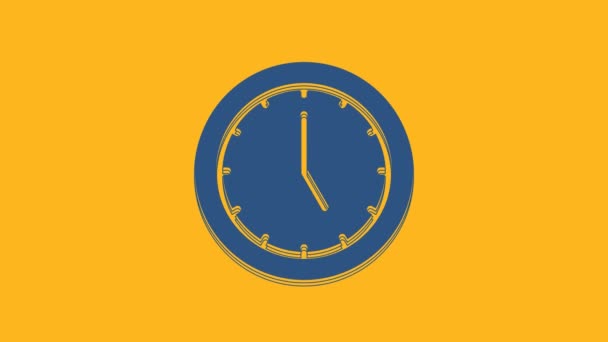 Icono Del Reloj Azul Aislado Sobre Fondo Naranja Símbolo Tiempo — Vídeo de stock