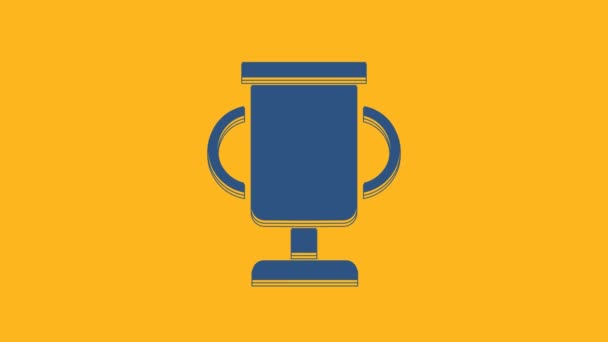 Blue Award Κύπελλο Ποδήλατο Εικονίδιο Απομονώνονται Πορτοκαλί Φόντο Σύμβολο Τρόπαιο — Αρχείο Βίντεο