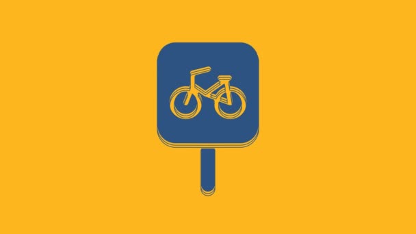 Blue Bicycle Parking Icon Isolated Orange Background Video Motion Graphic — ストック動画