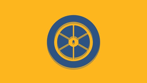 Blue Bicycle Wheel Icon Isolated Orange Background Bike Race Extreme — Stock Video