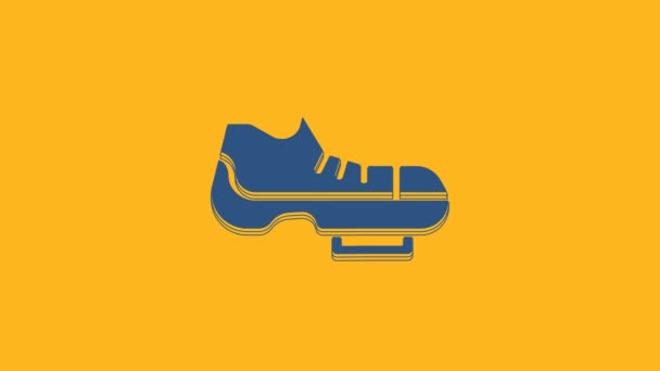 Modrá Triatlon Cyklistické Boty Ikona Izolované Oranžovém Pozadí Sportovní Boty — Stock video