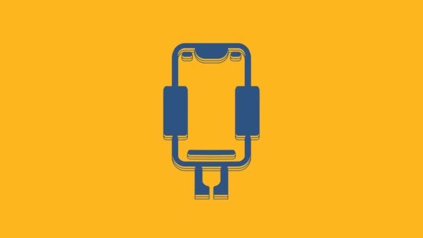 Blue Mobile Phone Holder Icon Isolated Orange Background Video Motion — Stock Video