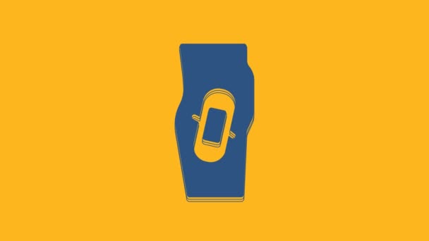 Blue Plaster Leg Icon Isolated Orange Background Video Motion Graphic — Video Stock