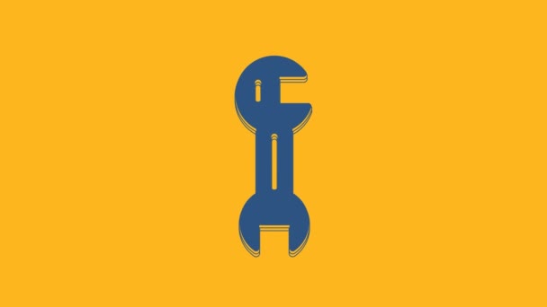 Blue Wrench Spanner Icon Isolated Orange Background Video Motion Graphic — Stok video
