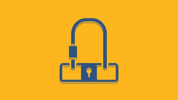 Blue Bicycle Lock Shaped Industrial Icon Isolated Orange Background Video — 图库视频影像