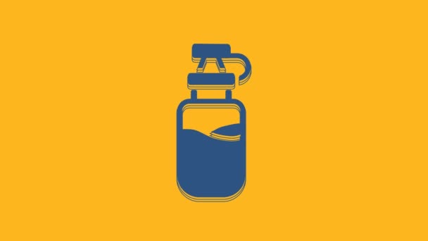 Blue Sport Bottle Water Icon Isolated Orange Background Video Motion — Video