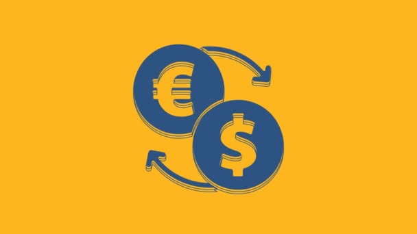 Blue Money Exchange Icon Isolated Orange Background Euro Dollar Cash — Stockvideo