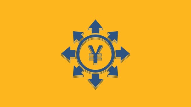 蓝色硬币货币与Yen符号图标孤立在橙色背景 银行货币标志 现金符号 4K视频运动图形动画 — 图库视频影像