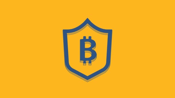 Blue Shield Bitcoin Icon Isolated Orange Background Cryptocurrency Mining Blockchain — Wideo stockowe