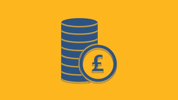 Blue Coin Money Pound Sterling Symbol Icon Isolated Orange Background — Vídeos de Stock