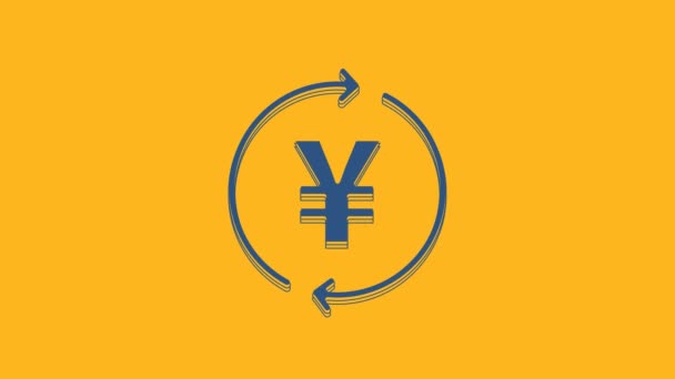Blue Coin Money Yen Symbol Icon Isolated Orange Background Banking — 图库视频影像