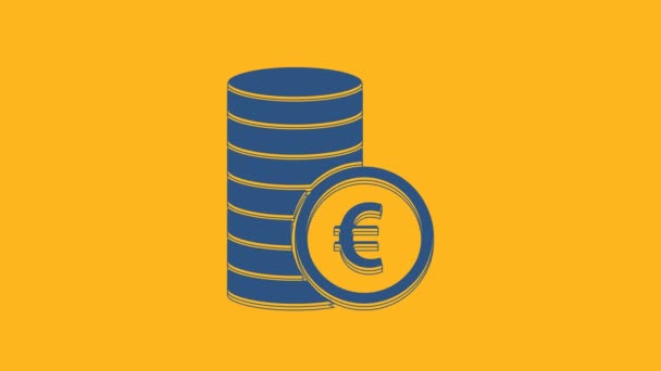 Blue Coin Money Euro Symbol Icon Isolated Orange Background Banking — Video