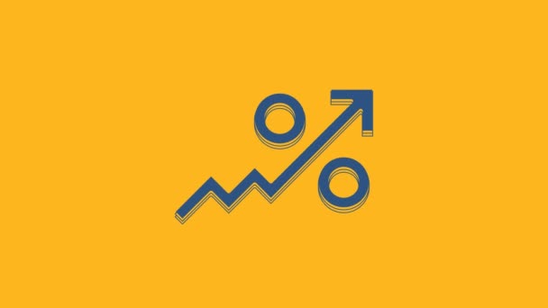 Blue Percent Arrow Icon Isolated Orange Background Increasing Percentage Sign — Stock videók